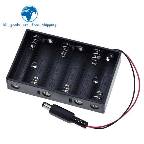 Taille 6 AA boîte de porte-batterie pour 6 pièces taille AA support de stockage de boîtier de batterie avec prise d'alimentation DC2.1 pour Arduino ► Photo 1/5