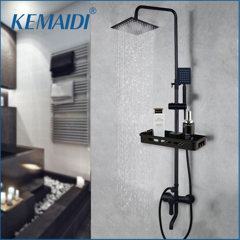 KEMIDI mat noir pluie robinet de douche ensemble mitigeur de douche de baignoire robinet et étagère de rangement mitigeur de douche robinet d'eau ► Photo 1/6