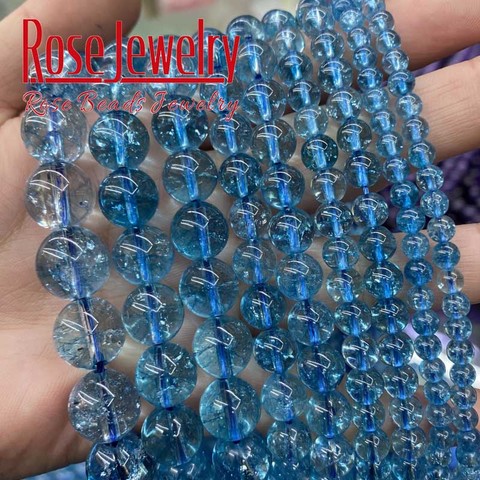 Perles topazes bleues naturelles AAAAA, en cristal bleu, pour la fabrication de bijoux, collier, Bracelet, bricolage, 4/6/8/10/12mm, 15 pouces ► Photo 1/6