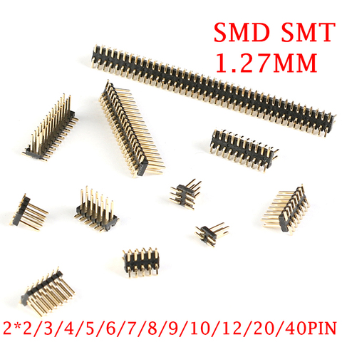 SMD – 20 pièces/lot, double rangée mâle 1.27MM, 2x2/3/4/5/6/7/8/9/10/12/16/20/40 broches connecteur de bande de pas 2X/6/8/10/20 ► Photo 1/6