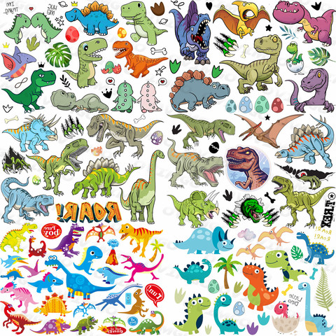 Petit autocollant de tatouage temporaire Dino pour enfants, transfert de faux tatouages de dessin animé coloré, petit dinosaure, faveur de fête 3D ► Photo 1/6