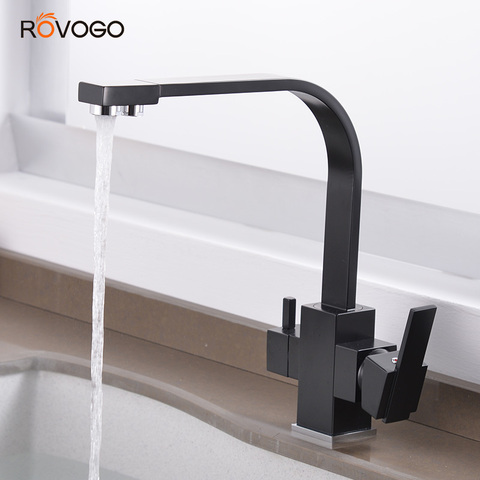 ROVOGO – robinet d'évier de cuisine à double poignée, eau potable chaude et froide, robinet de cuisine à filtre à 3 voies ► Photo 1/6