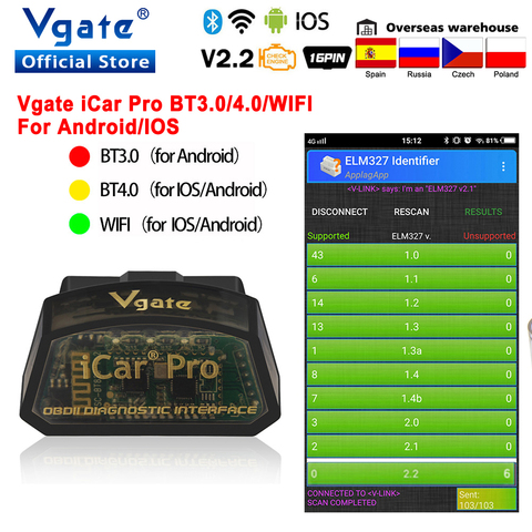 Vgate icar pro OBD2 ELM327 Bluetooth Diagnostic de voiture OBD OBD2 Scanner elm 327 OBDII lecteur de code odb2 adaptateur de Diagnostic offre spéciale ► Photo 1/6