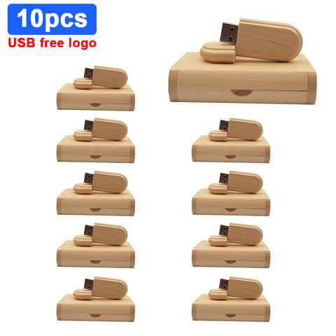 10 pièces/lot USB 2.0 (LOGO personnalisé gratuit) Usb en bois avec boîte clé USB clé USB 4GB 8GB 16GB 32GB 64GB bâton de mémoire pour cadeau ► Photo 1/6