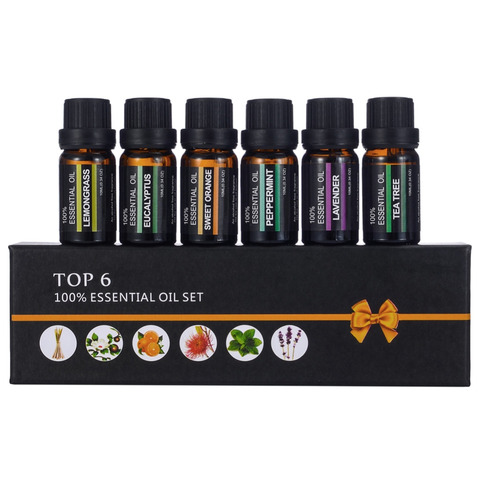 Kit d'huiles essentielles 100% pures naturelles, pour humidificateur, parfum soluble dans l'eau, ensemble d'huiles essentielles de Massage, 10ml, 6 pièces/ensemble ► Photo 1/6