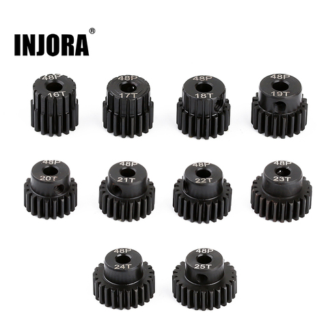 INJORA 1 pièces 48P 3.17mm RC voiture moteur engrenage pignon 16T 17T 18T 19T 20T 21T 22T 23T 24T 25T pour 1/10 RC chenille voiture Axial SCX10 ► Photo 1/6