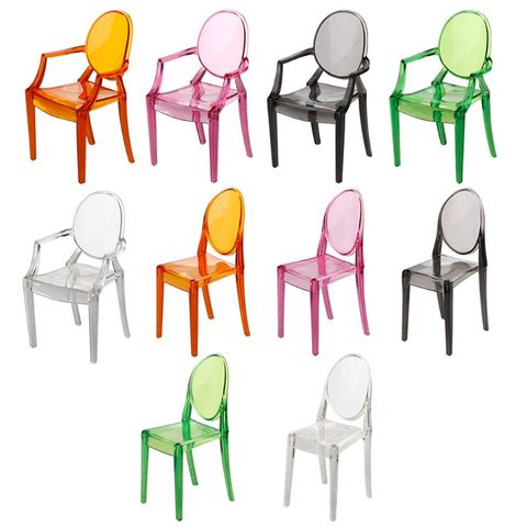 1:6 maison de poupée Miniature accessoires Mini maison de poupée Transparent en plastique chaise meubles décor Collection cadeau ► Photo 1/6