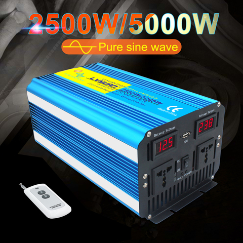 Onduleur de puissance à onde sinusoïdale Pure 5000W 12V/24V dc vers 240V-V AC, avec télécommande sans fil, Double prise ► Photo 1/6