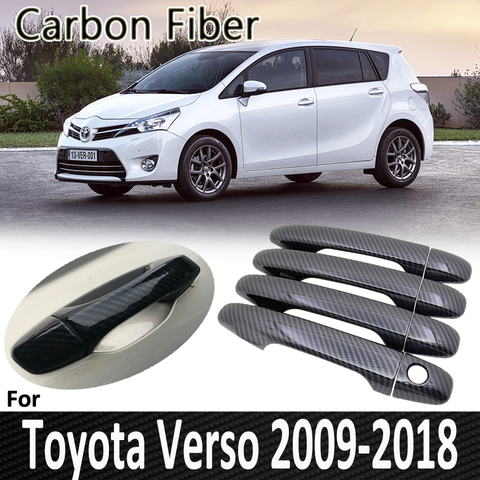 Noir En Fiber De Carbone pour Toyota Verso AR20 20 2009 2010 2011 2012 2013 2014 2015 2016 2017 2022 Couvercle de Poignée de porte De Voiture Accessoires ► Photo 1/6