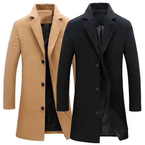 Hommes laine homme veste hiver couleur unie simple boutonnage revers longue affaires manteau veste pardessus mode luxueux ► Photo 1/6