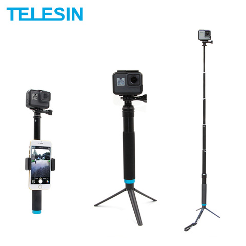 TELESIN alliage d'aluminium Selfie bâton extensible télescope de poche pôle monopode trépied de montage pour GoPro Xiaomi Yi DJI Osmo Action ► Photo 1/6