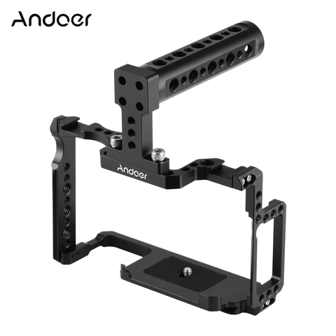 Andoer caméra Cage + Kit de poignée supérieure en alliage d'aluminium + 1/4 pouces et 3/8 dans les trous double support de chaussure froide pour Canon 5DS 5DR 5D Mark IV/III/II ► Photo 1/6