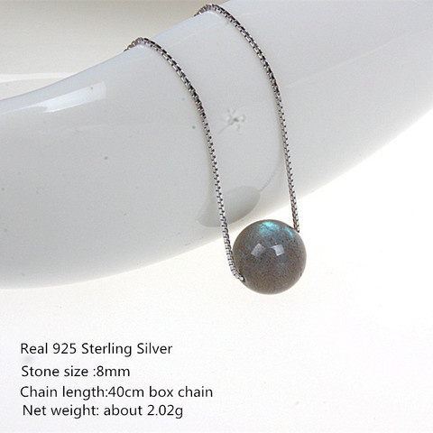 Buyee 925 Sterling Siver colliers chaîne femmes 8mm naturel clair de lune Labradorite collier de perles pour les femmes mode fête bijoux ► Photo 1/6