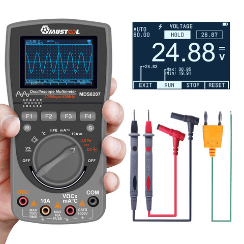 MUSTOOL Professional MDS8207 Oscilloscope intelligent automatique 2 en 1 le plus récent numérique 40MHz 200Msps / S 6000Counts True RMS Smart Multimeter avec testeur de câble Condensateur de mesure de capacité automati ► Photo 1/6