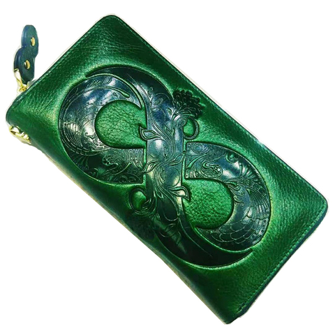 Porte-monnaie en cuir véritable pour femmes, long porte-monnaie à fleurs, grand porte-monnaie, pochette ► Photo 1/6