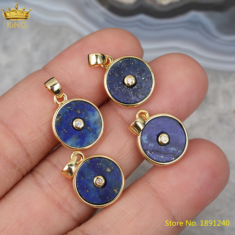 Breloques en pierre naturelle or, pendentif rond en pierre Lapis soleil pour collier et Bracelet, fabrication de bijoux, 5 pièces/lot ► Photo 1/6