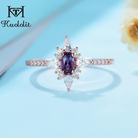 Kuololit naturel Alexandrite bague en pierres précieuses pour les femmes réel 925 bague en argent Sterling laboratoire cultivé Alexandrite anneau ovale pour mariage ► Photo 1/6