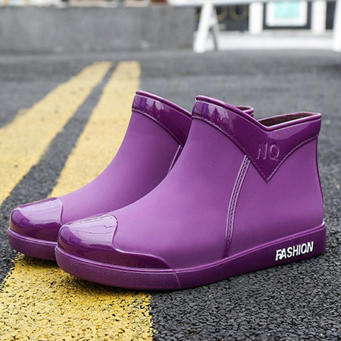 Femmes cheville bottes de pluie automne dames en caoutchouc PVC imperméable chaussures de pluie chaussures d'eau sans lacet mode femme appartements chaussures 2022 nouveau ► Photo 1/6