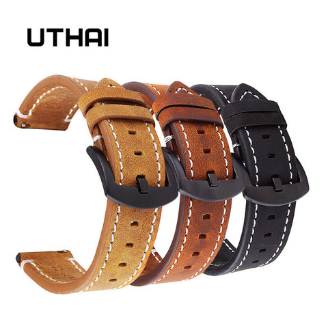 UTHAI P18 bracelets de montre 18mm 20mm 22mm haut de gamme rétro bracelet de montre en cuir de veau bracelet de montre avec des bracelets en cuir véritable ► Photo 1/6