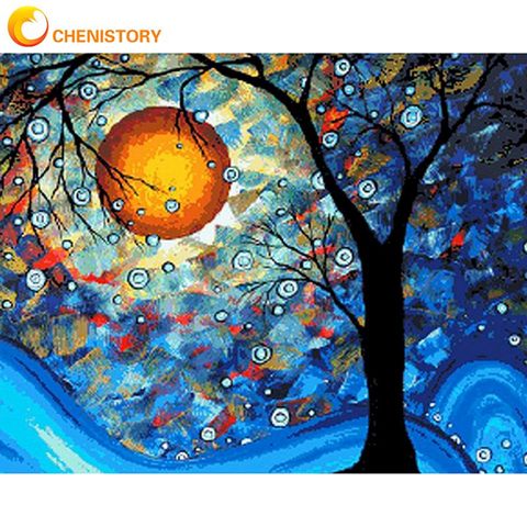 CHENISTORY-peinture abstraite avec numéros de lune et d'arbres, peinture sur toile peinte à la main, art mural avec peinture à la main numéros ► Photo 1/6