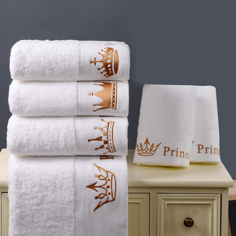 Qualité 100% coton blanc 5 étoiles hôtel serviette maison ensemble brodé luxe couronne serviettes de bain pour adultes absorbant visage serviette ► Photo 1/6