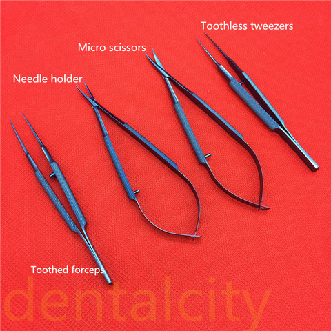 Instruments chirurgicaux Tlloy en titane, microchirurgicaux ophtalmiques, dentistes, porte-aiguilles + ciseaux de 11.5cm + pincettes ► Photo 1/6