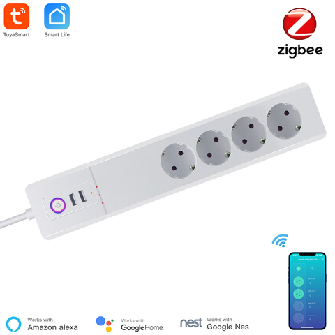 Tuya Zigbee – dispositif anti-surtension intelligent, prise ue, 4 prises et 2 ports USB, commande individuelle, fonctionne avec Alexa Google Home ► Photo 1/6