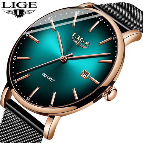 LIGE-montre de sport pour hommes, marque supérieure de luxe, horloge bleue, étanche, Ultra mince, Date Simple, montre à Quartz décontractée ► Photo 1/6