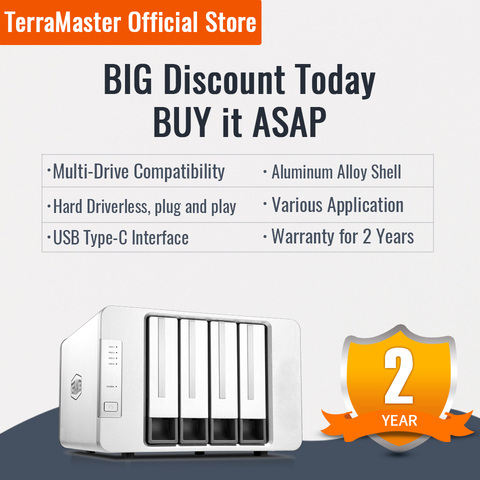 TerraMaster D4-300 USB 3.1(Gen1) type-c stockage boîtier de disque dur externe échangeable à chaud (sans disque) ► Photo 1/6