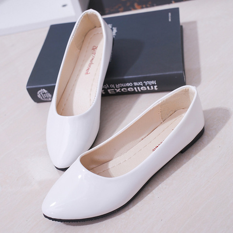 Femmes couleur bonbon ballerines blanc chaussures de mariage femme chaussures plates en cuir verni sans lacet chaussures Zapatos Mujer dames bateau chaussures ► Photo 1/6