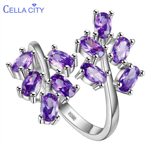 Cellacity – bague en argent 925 avec pierres précieuses pour femme, bijoux à ouverture réglable, améthyste, poudre de rubis, cristal, plante, feuille, cadeau, vente en gros ► Photo 1/6