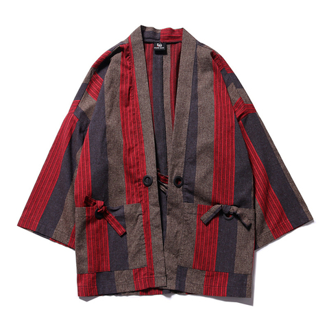 Kimono traditionnel japonais pour homme coton rayé rétro Style chinois Cardigan été plage vêtements en vrac Haori Yukata ► Photo 1/6