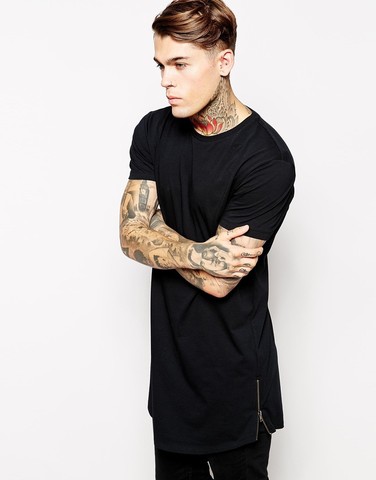 2022 MRMT hommes fermeture éclair longue T-Shirt noir hommes coton t-shirts hauts homme vêtements Extra Long T-Shirt pour homme marque T-Shirt ► Photo 1/6