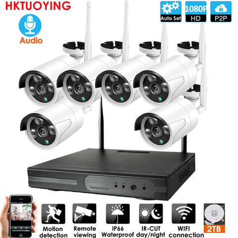 Plug and Play 6CH Audio1080P HD sans fil NVR Kit P2P intérieur extérieur IR Vision nocturne sécurité 2.0MP IP caméra WIFI système de vidéosurveillance ► Photo 1/6