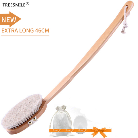 TREESMILE – brosse de bain à poils naturels, accessoire de Massage corporel exfoliant pour le sang, brosse de douche réglable en bois, brosse sèche D30 ► Photo 1/6