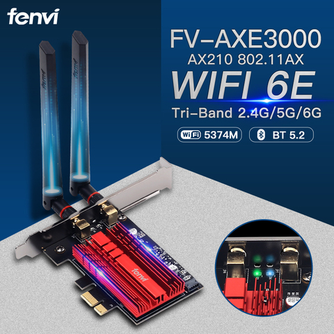 WiFi 6E FV-AXE3000 Bluetooth 5.2 Intel AX210 Sans Fil Adaptateur Pci-express 2.4G/5G/6Ghz 5374Mbps 802.11AX Réseau Carte WiFi Win10 ► Photo 1/6