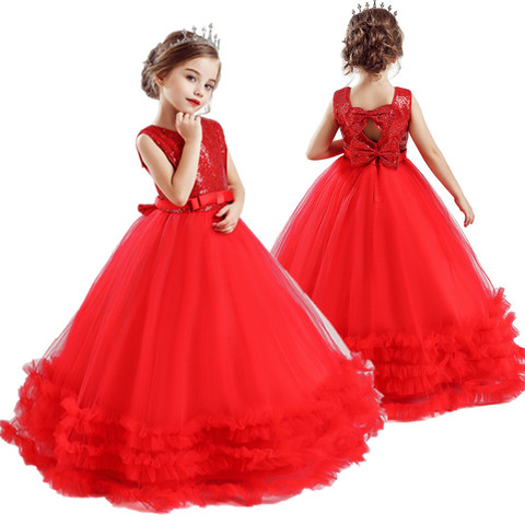 Nouvel an rouge Costume filles robe noël robe de princesse robes de fête de mariage Sequin Vestido enfants robe pour adolescentes ► Photo 1/6