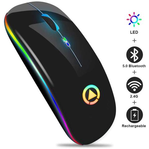 Souris sans fil Bluetooth RGB souris Rechargeable ordinateur sans fil LED silencieuse souris de jeu ergonomique rétro-éclairé pour ordinateur portable ► Photo 1/6