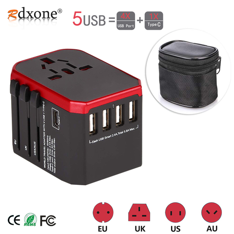 Rdxone – adaptateur secteur universel de voyage International, tout-en-un avec chargeur mural 5 USB, pour royaume-uni, ue, US et asie ► Photo 1/6