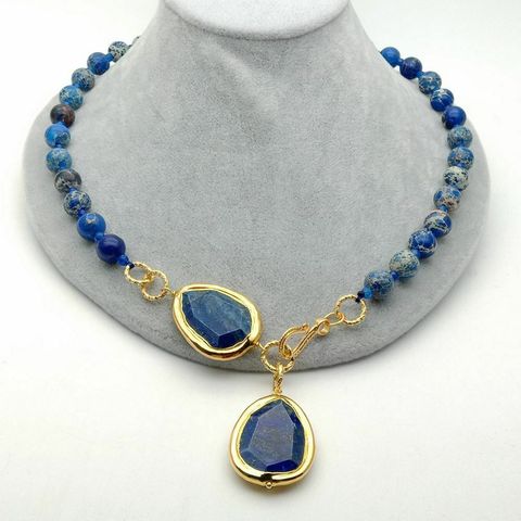 Pendentif en pierres précieuses de jaspe dans les sédiments de la mer bleue, collier en Lapis naturel, 23 pouces ► Photo 1/4