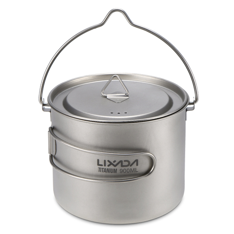 Lixada – Pot à tasse en titane ultraléger, ustensiles de cuisine, Portable, avec couvercle, poignée pliable, Camping, randonnée, 900/1600ml ► Photo 1/6