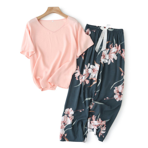Costume 2 pièces, pyjama imprimé manches courtes pour Femme, collection vêtements de nuit amples, vêtements de maison, collection décontracté ► Photo 1/6