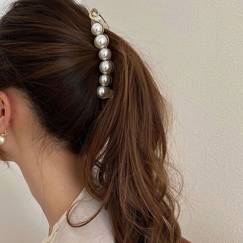 Pinces à cheveux en forme de banane pour femmes, 1 pièce, pince à cheveux en perle, peignes pour adultes, Barrettes queue de cheval à la mode, accessoires pour cheveux ► Photo 1/6