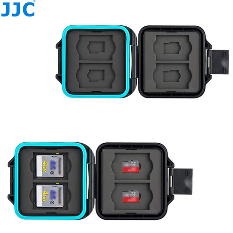JJC caméra étuis de carte mémoire porte-boîte de rangement organisateur pour 4 SD SDHC SDXC 4 Micro SD TF cartes avec outil de retrait de carte et lanière ► Photo 1/6