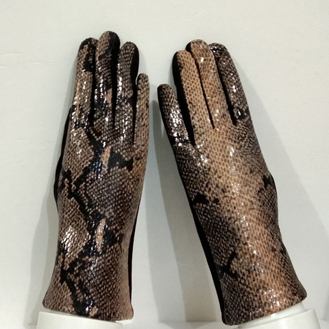 Gants à écran tactile pour femmes, hiver, Faux Animal, peau de serpent, gant de conduite épais en velours léopard chaud, gant de conduite H87 ► Photo 1/6