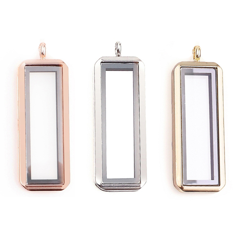 10 pcs/lot alliage droit Rectangle flottant charme plaine médaillon magnétique vivant verre mémoire médaillon pendentifs pour breloques collier ► Photo 1/5