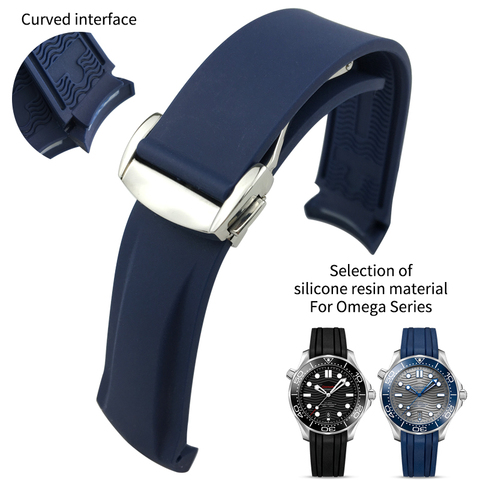 Bracelet de montre en caoutchouc Silicone, 18mm 19mm 20mm 21mm 22mm, pour Omega Seamaster 300 speedmaster, bleu, noir, orange ► Photo 1/5