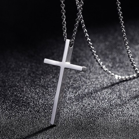 Collier avec pendentif croix en acier titane pour hommes et femmes, chaîne de couleur argent, collier de prière chrétienne, minimaliste, bijoux cadeau ► Photo 1/6