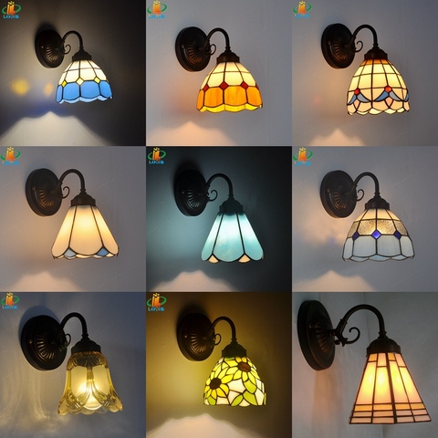 Applique murale en verre bleu méditerranéen d'une petite lampe LED tiffany, moderne et minimaliste, pour une chambre à coucher, un balcon ou un miroir ► Photo 1/6