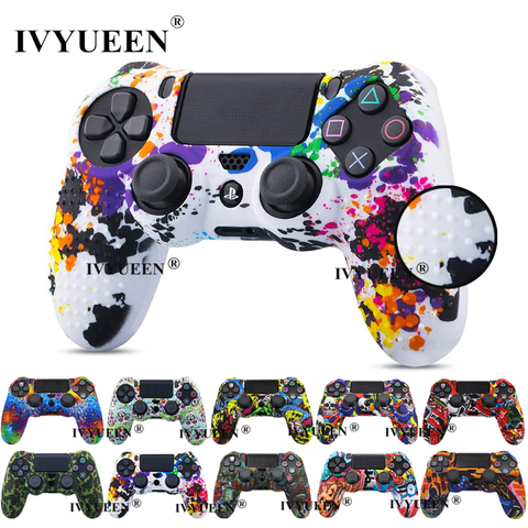 IVYUEEN anti-dérapant Silicone protection coque peau pour Sony Dualshock 4 PS4 DS4 Pro mince contrôleur couverture analogique pouce poignée casquettes ► Photo 1/6